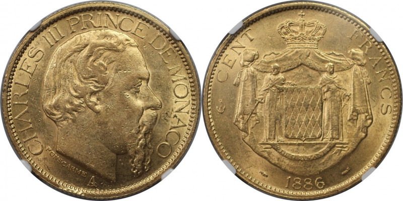 Europäische Münzen und Medaillen, Monaco. Charles III. 100 Francs 1886 A, Gold. ...