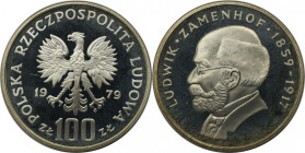 Europäische Münzen und Medaillen, Polen / Poland. Ludwik Zamenhof. 100 Zlotych 1979. 16,50 g. 0.625 Silber. 0.33 OZ. KM Y# 103. Polierte Platte