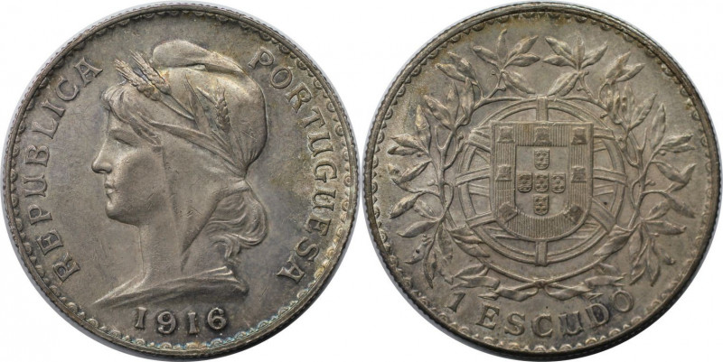 Europäische Münzen und Medaillen, Portugal. 1 Escudo 1916, Silber. KM 564. Fast ...