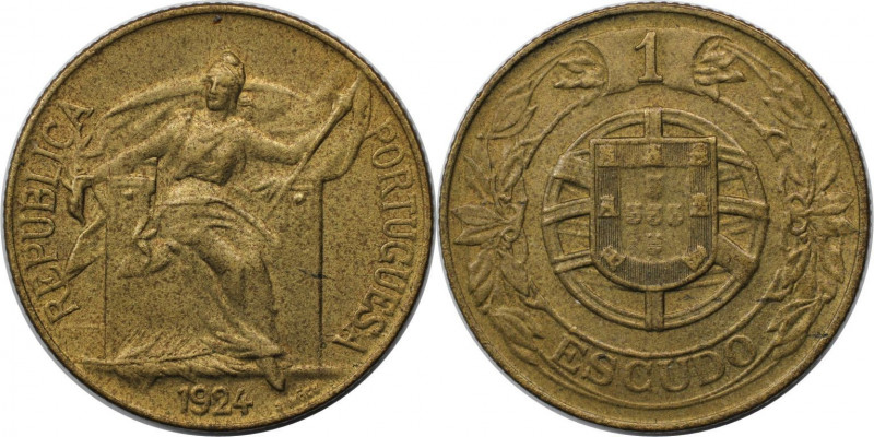 Europäische Münzen und Medaillen, Portugal. 1 Escudo 1924, Aluminium-Bronze. KM ...