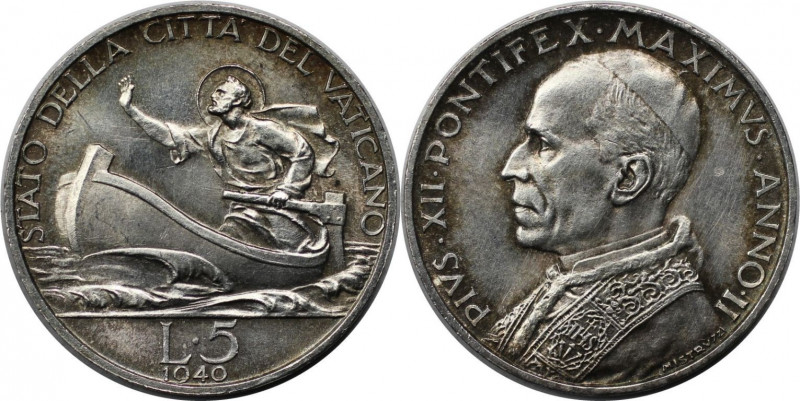 Europäische Münzen und Medaillen, Vatikan. Pius XII. (1876-1958). 5 Lire 1940 / ...