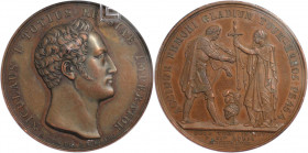 Russische Münzen und Medaillen, Nikolaus I. (1826-1855). Bronzemedaille 1828, von H. Gube, auf die Kriegserklärung an die Türkei am 14. April. 38 mm. ...