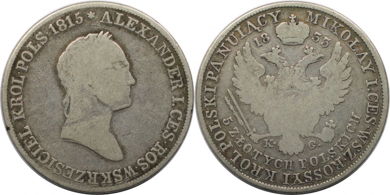 Russische Münzen und Medaillen, Nikolaus I. (1826-1855), für Polen. 5 Zlotych 18...