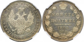 Russische Münzen und Medaillen, Nikolaus I. (1826-1855). Poltina (1/2 Rubel) 1849 SPB PA, St. Petersburg. Silber. KM C167.1. NGC MS-62
