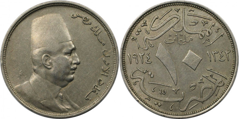 Weltmünzen und Medaillen, Ägypten / Egypt. Fuad I. 10 Milliemes 1924, Kupfer-Nic...