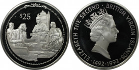 Weltmünzen und Medaillen, Britische Jungferninseln / British Virgin Islands. Entdeckung Amerikas - Kolumbus Königin bietet Juwelen. 25 Dollars 1992. 2...