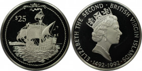 Weltmünzen und Medaillen, Britische Jungferninseln / British Virgin Islands. Entdeckung Neues Land. 25 Dollars 1992. 21,54 g. 0.925 Silber. 0.64 OZ. K...