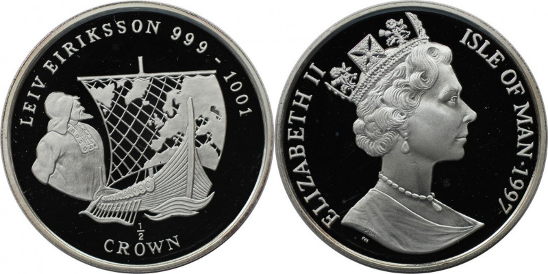 Weltmünzen und Medaillen, Isle of Man. Leiv Eiriksson. 1/2 Crown 1997. 15,55 g. ...