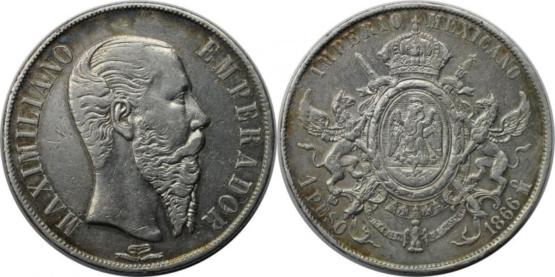 Weltmünzen und Medaillen, Mexiko / Mexico. Maximilian (1864-1867). 1 Peso 1866 M...