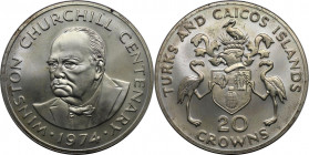 Weltmünzen und Medaillen, Turks und Caicos Inseln / Turks and Caicos Islands. 100. Jahrestag der Geburt von Winston Churchill. 20 Crowns 1974. Silber....