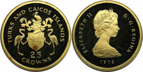Weltmünzen und Medaillen, Turks und Caicos Inseln / Turks and Caicos Islands. Elizabeth II. 25 Crowns 1976, Gold. KM 9.2. Polierte Platte