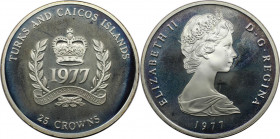Weltmünzen und Medaillen, Turks und Caicos Inseln / Turks and Caicos Islands. 25. Regierungsjubiläum von Elisabeth II. 25 Crowns 1977, Silber. KM 19. ...