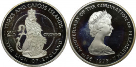 Weltmünzen und Medaillen, Turks und Caicos Inseln / Turks and Caicos Islands. 25. Jahrestag der Krönung der Königin Elizabeth II. Löwe von England. 25...