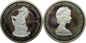 Weltmünzen und Medaillen, Turks und Caicos Inseln / Turks and Caicos Islands. 25. Jahrestag der Krönung der Königin Elizabeth II. Pferd von Hannover. ...