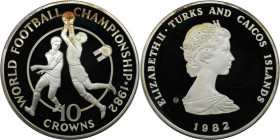 Weltmünzen und Medaillen, Turks und Caicos Inseln / Turks and Caicos Islands. "1982 Weltmeisterschaft". 10 Crowns 1982, Silber. 0.69 OZ. KM 57. Polier...