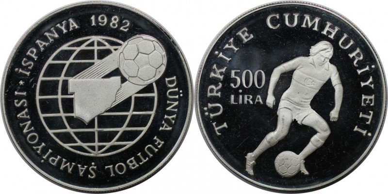 Weltmünzen und Medaillen, Türkei / Turkey. Fussball WM. 500 Lira 1982, Silber. 0...