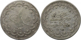 Weltmünzen und Medaillen, Türkei / Turkey. Abdul Hamid II. (1876-1909). 5 Kurush 1906. Silber. KM 737. Vorzüglich