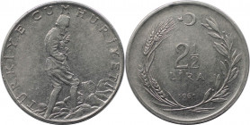 Weltmünzen und Medaillen, Türkei / Turkey. 2 1/2 Lira 1961. Edelstahl. KM 893.1. Vorzüglich