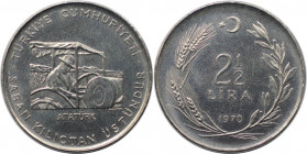 Weltmünzen und Medaillen, Türkei / Turkey. Serie: F.A.O. 2 1/2 Lira 1970. Edelstahl. KM 896. Vorzüglich+