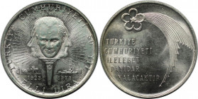 Weltmünzen und Medaillen, Türkei / Turkey. 50. Jahrestag der Republik. 50 Lira 1973. 13,0 g. 0.900 Silber. 0.38 OZ. KM 902. Stempelglanz