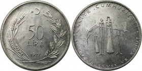 Weltmünzen und Medaillen, Türkei / Turkey. Serie: F.A.O. 50 Lira 1977. 8,85 g. 0.830 Silber. 0.24 OZ. KM 912. Stempelglanz