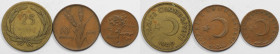 Weltmünzen und Medaillen, Türkei / Turkey, Lots und Sammlungen. 5 Kurush 1969, 10 Kuruch 1970, 25 Kurush 1949. Lot von 3 Münzen. Bild ansehen Lot