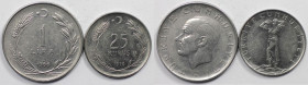 Weltmünzen und Medaillen, Türkei / Turkey, Lots und Sammlungen. 25 Kurush 1970, 1 Lira 1966. Lot von 2 Münzen. Bild ansehen Lot