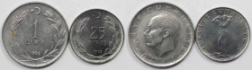 Weltmünzen und Medaillen, Türkei / Turkey, Lots und Sammlungen. 25 Kurush 1970, 1 Lira 1968. Lot von 2 Münzen. Bild ansehen Lot