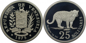 Weltmünzen und Medaillen, Venezuela. Jaguar. 25 Bolivares 1975. 28,28 g. 0.925 Silber. 0.84 OZ. KM Y# 46. Polierte Platte