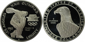 Weltmünzen und Medaillen, Vereinigte Staaten / USA / United States. XXIII. Olympische Sommerspiele 1984 in Los Angeles - Diskuswerfer. 1 Dollar 1983 S...