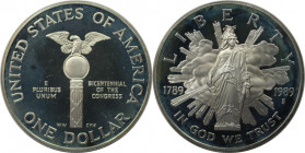 Weltmünzen und Medaillen, Vereinigte Staaten / USA / United States. 200 Jahre Kongress. 1 Dollar 1989 S. 26,73 g. 0.900 Silber. 0.77 OZ. KM 225. Polie...
