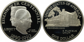 Weltmünzen und Medaillen, Vereinigte Staaten / USA / United States. 100. Geburtstag von Dwight D. Eisenhower. 1 Dollar 1990 P. 26,73 g. 0.900 Silber. ...