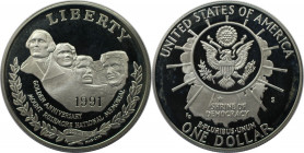 Weltmünzen und Medaillen, Vereinigte Staaten / USA / United States. 50 Jahre Nationale Gedenkstätte Mount Rushmore. 1 Dollar 1991 S. 26,73 g. 0.900 Si...