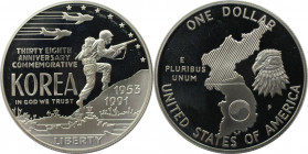 Weltmünzen und Medaillen, Vereinigte Staaten / USA / United States. 38. Jahrestag des Waffenstillstandes in Korea. 1 Dollar 1991 P. 26,73 g. 0.900 Sil...