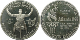 Weltmünzen und Medaillen, Vereinigte Staaten / USA / United States. X. Paralympische Sommerspiele 1996 in Atlanta - Rollstuhlrennen. 1 Dollar 1996 P. ...