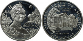 Weltmünzen und Medaillen, Vereinigte Staaten / USA / United States. Dolley Madison. 1 Dollar 1999 P. 26,73 g. 0.900 Silber. 0.77 OZ. KM 298. Polierte ...