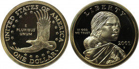 Weltmünzen und Medaillen, Vereinigte Staaten / USA / United States. Amerikanische Ureinwohner - Sacagawea. 1 Dollar 2002 S. KM 310. Polierte Platte