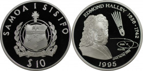 Weltmünzen und Medaillen, Western Samoa. Edmond Halley und Komet. 10 Tala 1995, Silber. 0.94 OZ. Polierte Platte