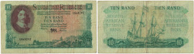 Banknoten, Südafrika / South Africa. 10 Rand ND (1961). Erste Zeilen mit Banknamen und Wert in Englisch. Pick 106a. II-