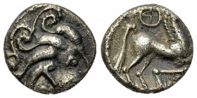 Aedui AR Quinarius, late 2nd to early 1st century BC 

Celtic Gaul, Aedui. AR Quinarius (12 mm, 2.01 g), late 2nd to early 1st century BC.
Obv. Cel...