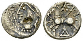 Aedui AR Quinarius, c. 80-50 BC, Kaletedou 

Celtic Gaul, Aedui. Fourré AR Quinarius (13 mm, 1.25 g), c. 80-50 BC. "Kaletedou"-Type.
 Obv. Helmeted...