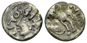 Leuci fourré (?) AR Quinarius, c. 60-50 BC, Solima 

Celtic Gaul, Leuci. Fourré (?) AR Quinarius (12 mm, 1.44 g), c. 60-50 BC.
Obv. Celticized male...