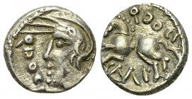 Sequani AR Quinarius, Q DOCI SAM F 

Celtic Gaul, Sequani. AR Quinarius (12-13 mm, 1.92 g), c. 80-50 BC.
Obv. Helmeted head to left; Q DOCI to left...