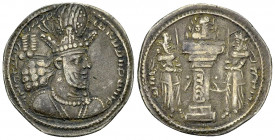 Shapur II AR Drachm 

Sasanian Kingdom. Shapur II (309-379 AD). AR Drachm (24 mm, 4.19 g).
Obv. Draped bust of the king in merlon crown.
Rev. Fire...