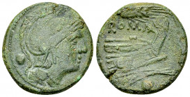 Anonymous AE Uncia, c. 215-212 

The Roman Republic. Anonymous. AE Uncia (20-21 mm, 5.60 g), c. 215-212 BC.
Obv. Helmeted head of Roma to right; pe...