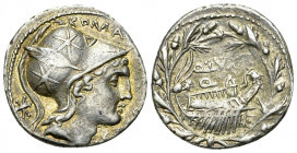 Q. Lutatio Cerco AR Denarius, 109 or 108 BC 

Q. Lutatio Cerco. AR Denarius (19-20 mm, 3.86 g), 109 or 108, Rome.
 Obv. Head of Roma right, wearing...