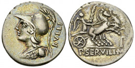 P. Servilius M. f. Rullius AR Denarius, 100 BC 

P. Servilius M. f. Rullius. AR Denarius (19 mm, 3.93 g), Rome, 100 BC.
Obv. Helmeted bust of Miner...