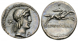 L. Calpurnius Piso Frugi AR Denarius, 90 BC 

L. Calpurnius Piso Frugi. AR Denarius (17-19 mm, 3.73 g), Rome, 90 BC.
Obv. Laureate head of Apollo t...