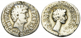 Marcus Antonius and Octavianus AR Denarius, 41 BC 

Marcus Antonius and Octavianus. AR Denarius (19-20 mm, 3.46 g). M. Barbatius Pollio, quaestor pr...