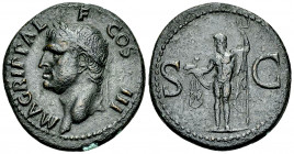 Agrippa AE As, Neptun reverse 

Agrippa (+12 BC). AE As (28-29 mm, 10.89 g), Rome, struck under Caligula 37-41 AD. 
 Obv. M AGRIPPA L F COS III, He...
